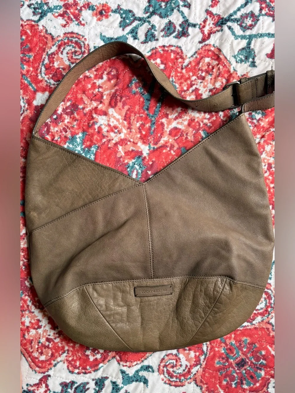 Lucky Brand Olive Brown Leather Hobo Slouchy Shoulder Bag